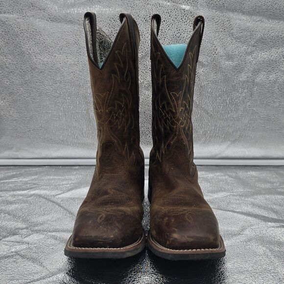 Women's Laredo Anita Leather Cowboy Boots Brown Size 9.5 Classic Square Toe - Picture 2 of 7